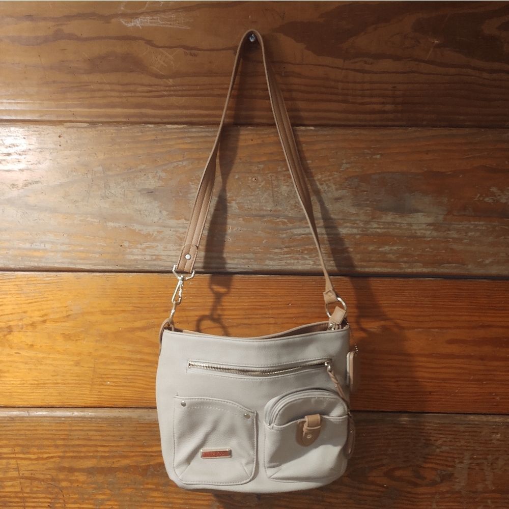 Tyler Rodan | Beige & Tan Faux Leather Shoulder Bag Purse